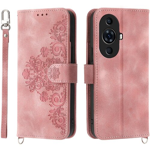 INORCO Ovitek za telefon z vtisnjenimi rožicami za Huawei nova 11 Pro Skin-Touch Phone Shell, PU usnjen ovitek za denarnico s paščkom, proti padcem, (22036378) Cene