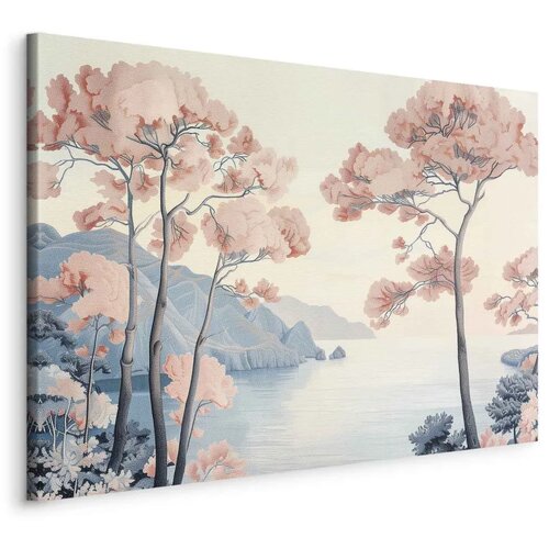  Slika - Landscape with the Ocean Cliffs and Trees in Delicate Pink Shades 90x60 Na talijanskom platnu Cene