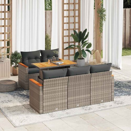VidaXL 6-dijelni set vrtnih sofa poliratan i bagrem s jastucima sivi Slike