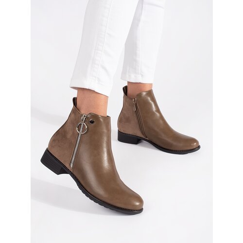 Shelvt Brown flat ankle boots with zipper Slike