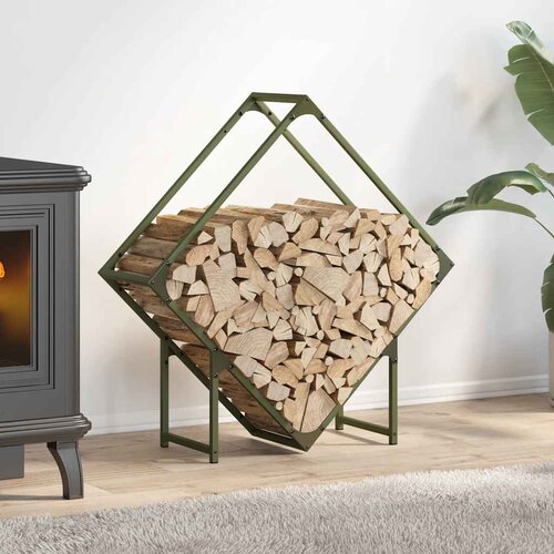 vidaXL stojalo za drva z lesenim vrhom olivno zelene 80x25x80 cm Cene