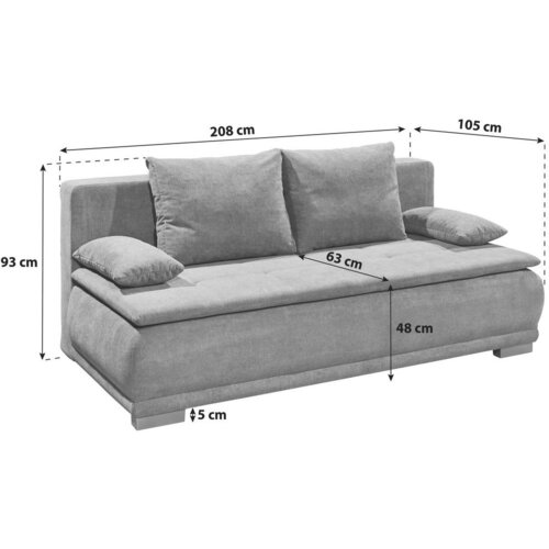 MID.YOU ZOFA S POSTELJNO FUNKCIJO, temno siva tekstil, leseni material Slike