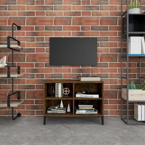 VidaXL TV omarica s kovinskimi nogami dimljeni hrast 69,5x30x50 cm Slike