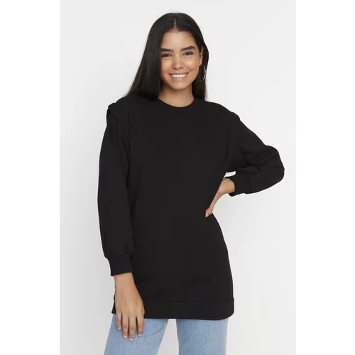 Trendyol Black Shoulder Detail Plumed Knitted Sweatshirt