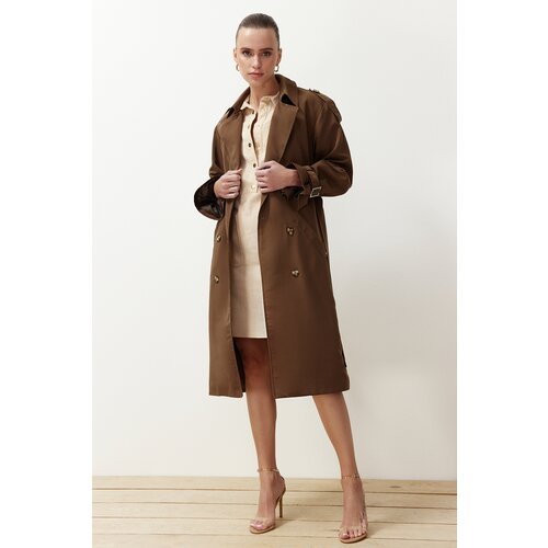 Trendyol brown oversize belted trench coat Slike