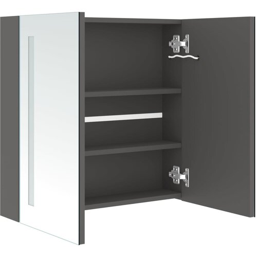  LED kupaonski ormarić s ogledalom sivi 62 x 14 x 60 cm Slike