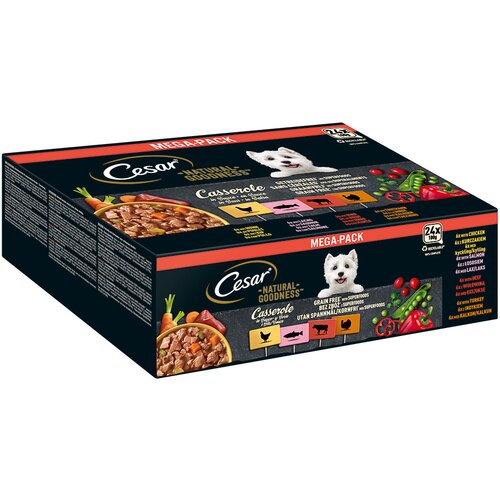 Cesar Natural Goodness brez žitaric s superživili 24 x 100 g - Casserole v omaki (losos, pi&amp;scaron;čanec, govedina, puran) Slike