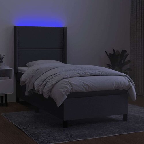  Krevet box spring s madracem LED tamnosivi 90x190 cm tkanina Slike