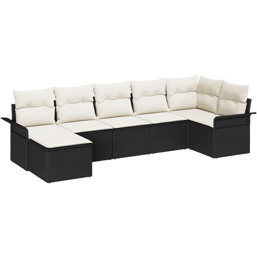 VidaXL set vrtnih sofa s jastučićima crni poli ratan, 2-sjedalna vrtna sofa s pohranom i jastučićima crni poli ratan Slike