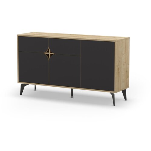 Marckeric Crna/u prirodnoj boji niska komoda u dekoru hrasta 140x79 cm Nola &amp;ndash; Slike