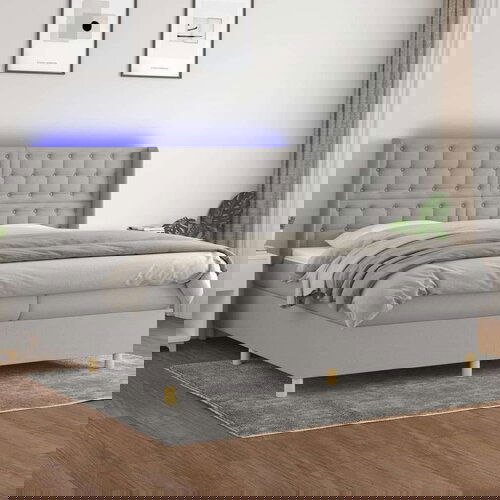  Krevet box spring s madracem LED svjetlosivi 200x200 cm tkanina Cene