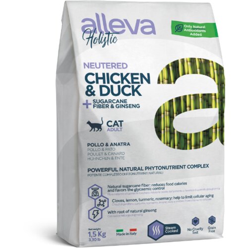 Alleva holistic cat adult chicken & duck + sugarcane fiber & ginseng neutered 10 kg Cene