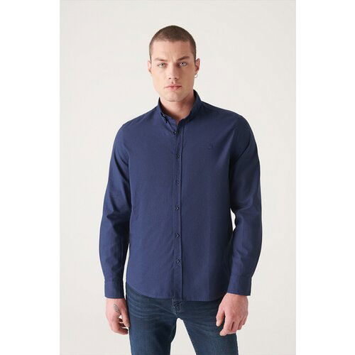 Avva Men's Navy Blue Oxford 100% Cotton Standard Fit Normal Cut Shirt Slike