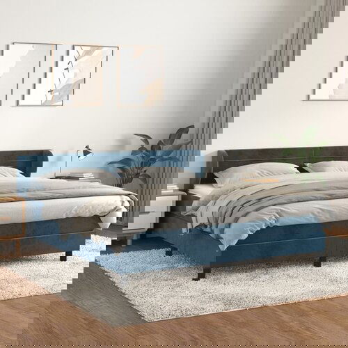 The Living Store Box spring postelja z vzmetnico temno modra 160x200 cm žamet - Box Spring Postelja, (21457967) Cene