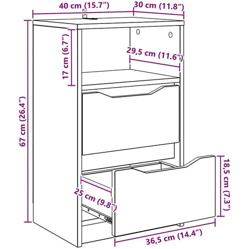 VidaXL Noćni ormarići s ladicama 2 pcs Staro drvo 40 x 30 x 467 cm Slike