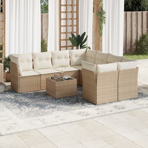 VidaXL 9-dijelni set vrtnih sofa s jastucima bež od poliratana Slike
