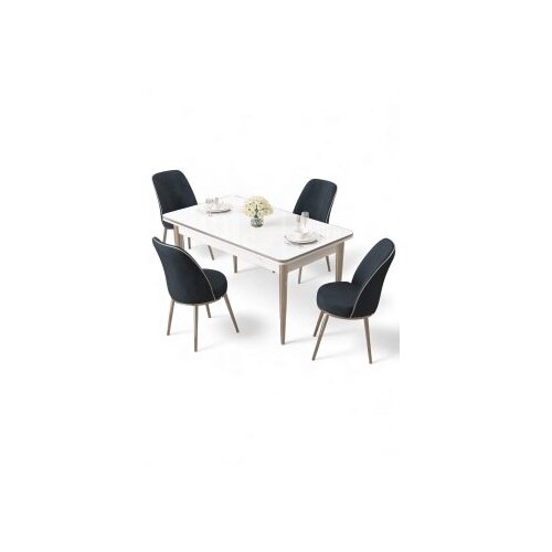Hanah home Set trpezarijskog stola i stolica (5 delova) Rewa White Chrome Anthracite Cene