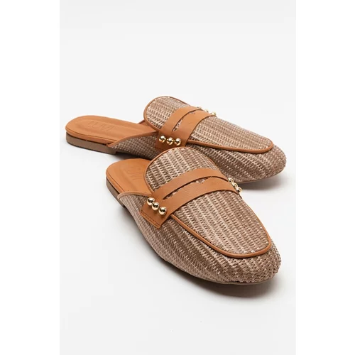 LuviShoes 165 Women's Slippers From Genuine Leather Brown Straw