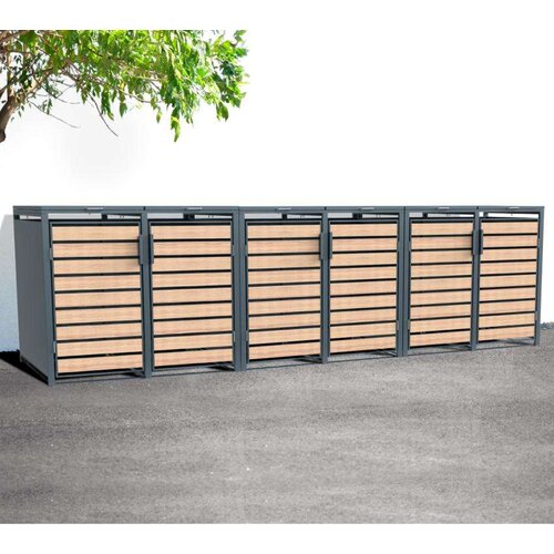  Westman - Spremi&scaron;te za 6 kanti za smeće Lacina | 6x240L | Izgled antracit/drvo | 80x396x116 cm - BRANDED IN GERMANY Cijene