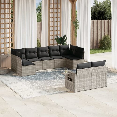 VidaXL 9-dijelni set vrtnih sofa od poliratana s jastucima svjetlosivi Slike