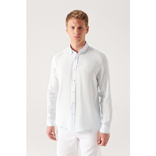 Avva Men's Light Blue 100% Linen Buttoned Collar Comfort Fit Shirt Slike