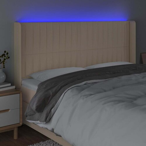  LED uzglavlje krem 183 x 16 x 118/128 cm od tkanine Slike