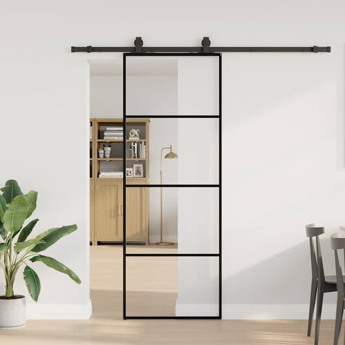 VidaXL Klizna vrata s priborom crna 76 x 205 cm od ESG stakla Slike