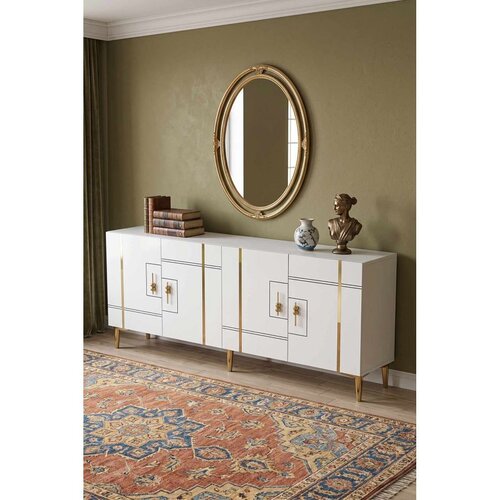 Hanah home komoda Ilay 180, 180 cm, bela / zlatna Cene