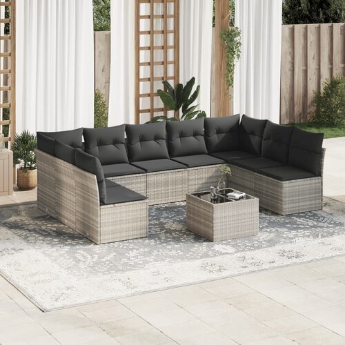 vidaXL 10-dijelni set vrtnih sofa poliratan s jastucima svijetlosivi Cijene