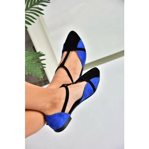 Fox Shoes B726881802 Women's Sax-Blue/Black Suede Flats