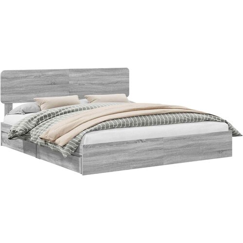 vidaXL Postelja s shranjevanjem z vzglavjem Siva Sonoma 200 x 200 cm, (5000106776) Cene