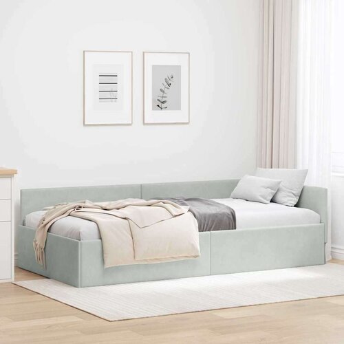 vidaXL Kotna postelja Svetlo siva 100 x 200 cm Samet in sodobno leseno Cene