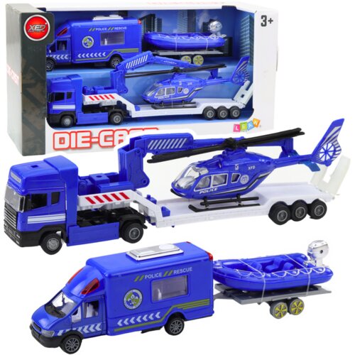 Policijski spasilački automobil, brod, kamion, helikopter, plavi set Slike