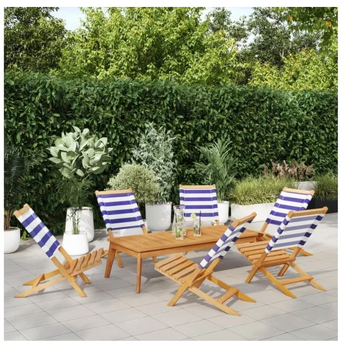 vidaXL Zložljivi vrtni stoli 6 kosov modro in belo blago in trden les