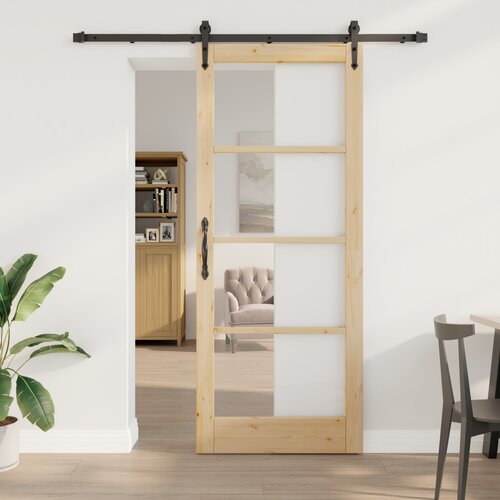vidaXL drsna vrata s kompletom opreme 86x211 cm Trden borov les, notranja vrata z steklom 'ORKDAL'86x211x4 cm Trden borov les Cene