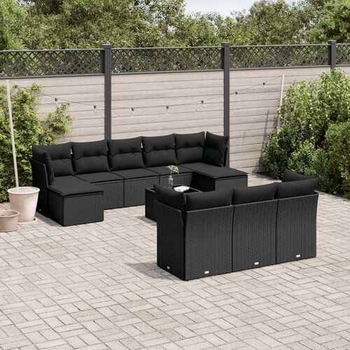  11-dijelni set vrtnih sofa od poliratana s jastucima crni Cijene