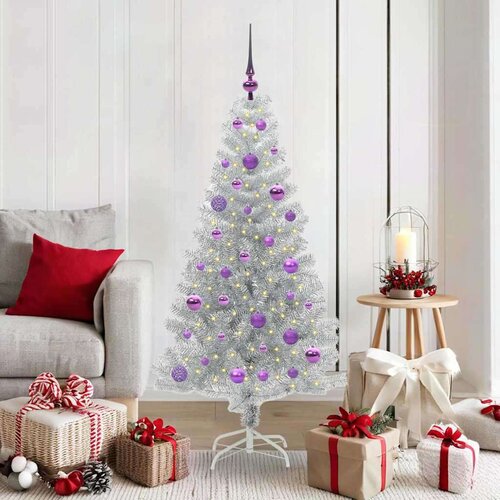 vidaXL Božično drevo med 150 LED z stojalom srebrna 150 cm PET Cene