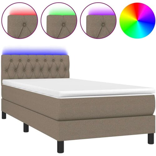  Krevet box spring s madracem LED smeđesivi 90x200 cm tkanina Slike