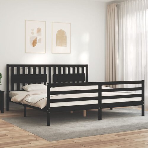 The Living Store Posteljni okvir z vzglavjem črn 200x200 cm trden les - Posteljni Okvir, (21528243) Slike