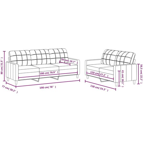  2-dijelni set sofa s jastucima krem od tkanine Slike