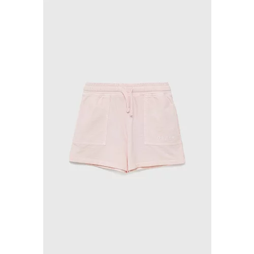 Guess Dječje pamučne kratke hlače boja: ružičasta, glatke, podesiv struk