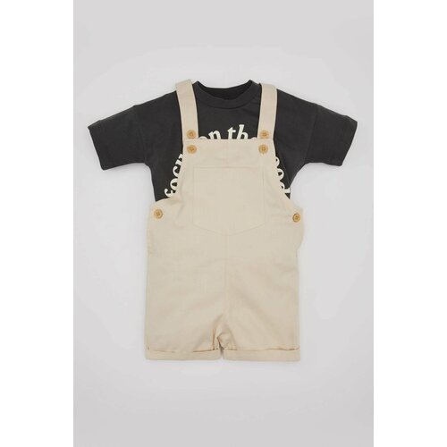Defacto Baby Boy Slogan Printed Jersey T-Shirt Salopet 2 Piece Set Cene