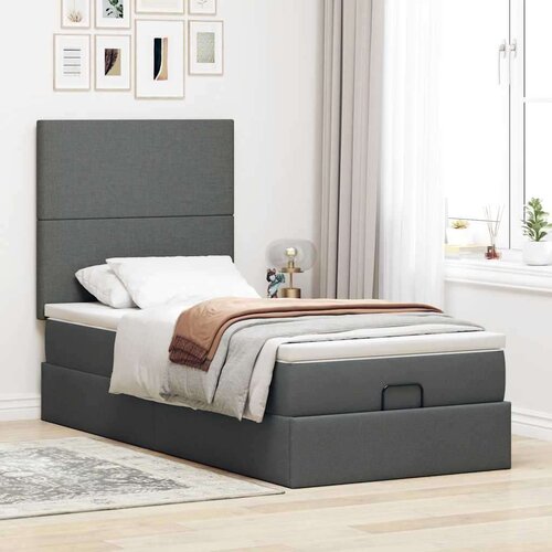 VidaXL otomanski okvir kreveta s madraca tamnosivi 90x200cm od tkanine Slike