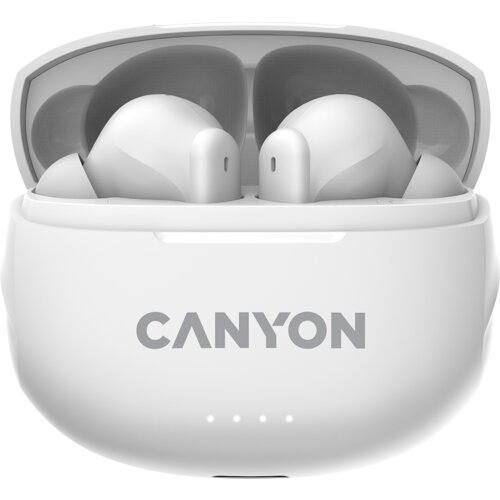 Canyon TWS-8, Bluetooth headset, with microphone, with ENC, BT V5.3 BT V5.3 JL 6976D4, Frequence Response:20Hz-20kHz, battery EarBud 40mAh*2+Charging Case 470mAh, type-C cable length 0.24m, Size: 59*48.8*25.5mm, 0.041kg, white Slike