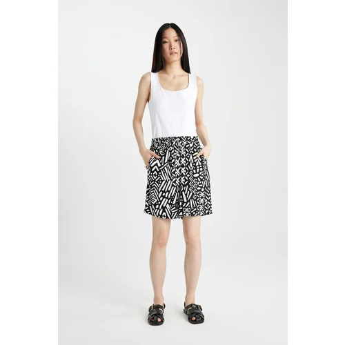 Defacto High Waist Patterned Wide Leg Viscose Shorts