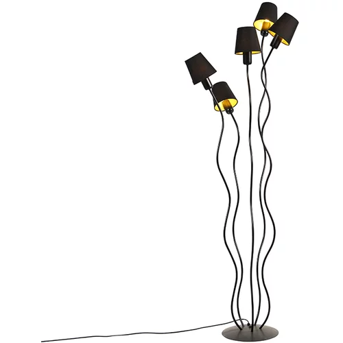 QAZQA Dizajnerska stoječa svetilka črna 5-light s senčnikom na vpenjalo - Wimme