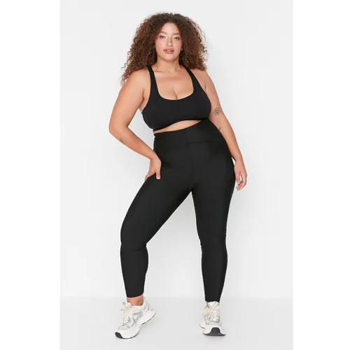 Trendyol Curve Black High Waist Stitch Detailed Knitted Sports Leggings