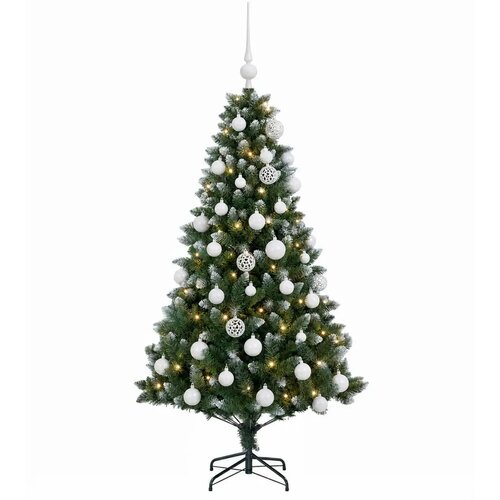  Umjetno božićno drvce s kuglicama 120 cm 150 LED lampica - 120 cm s LED žaruljama i bijelim kuglicama Slike