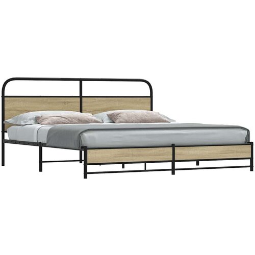 Metalni Kovinski posteljni okvir brez vzmetnice sonoma hrast 200x200 cm, (21608598) Cene
