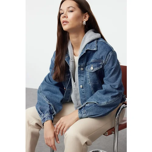 Trendyol Blue Sleeve Stitching Detailed Oversize Denim Jacket